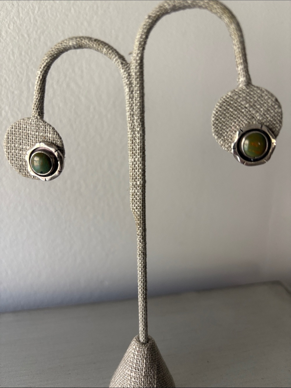 Green Stone Silver Stud Earrings